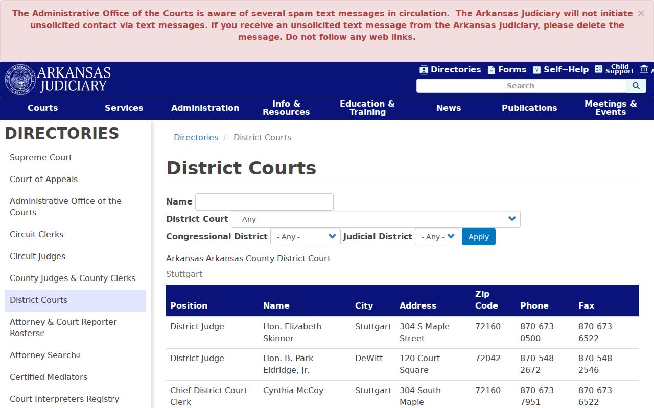 District court directory for Chicot County active warrant checks